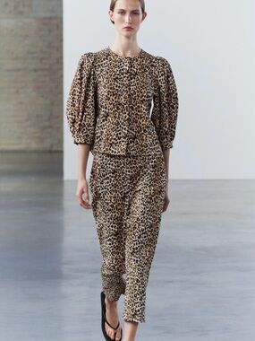 Zara Leopard Print Ankle Crop Pants